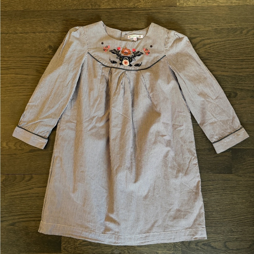 Bonpoint Striped Dress with Floral Embroidery